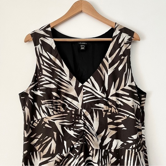 Louben Tropical Leaf Print Sleeveless Dress Size 16 - Picture 2 of 13